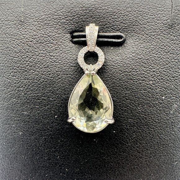 Green quartz/Praisiolite pear cut pendant in cz diamonds and .925 silver! - Picture 10 of 10